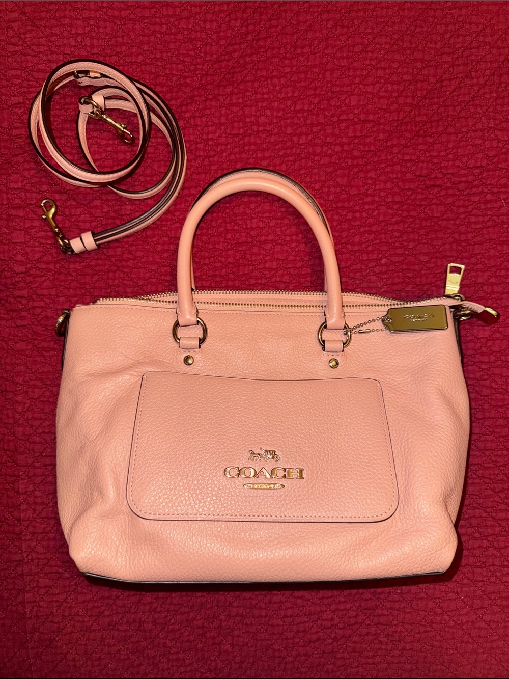 Coach Blush Pink Pebbled Leather Satchel with Gold Hardware